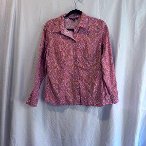 Chadwicks Coral Paisley Button Up Blouse Size 12